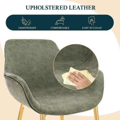 Markley Modern Leather Dining Arm Chair With Gold Metal Legs Set of 2 - Elax Furniture