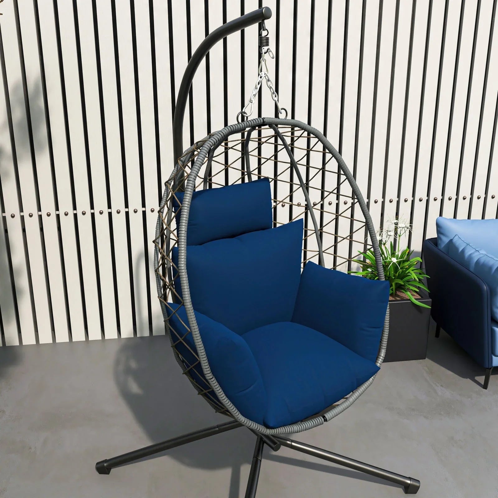 Summit Outdoor Single Person Egg Swing Chair in Grey Steel Frame With Removable Cushions - Elax Furniture