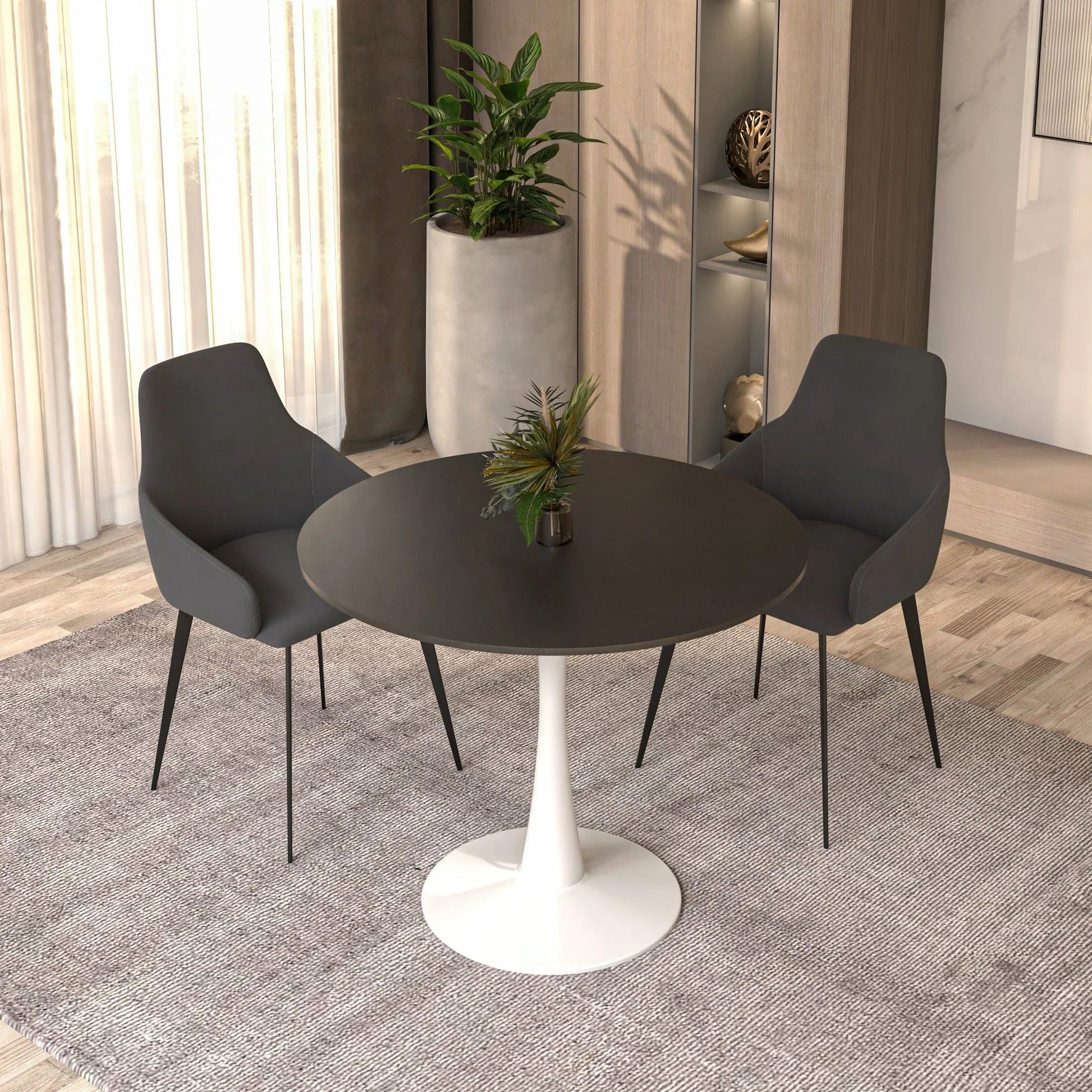 Bristol Modern Round Dining Table with Wood Top and Iron Pedestal Base - Elax Furniture
