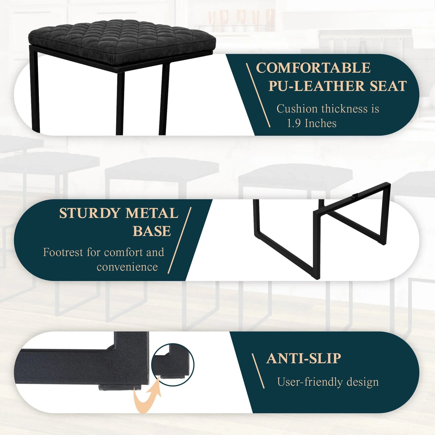 Quincy Leather Bar Stools With Metal Frame - Elax Furniture