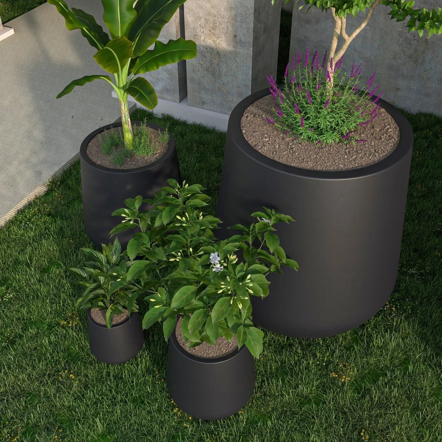 Orchid 4-Piece Tapered Round Planter Pot Set in Fiberstone and Clay Weather Resistant Design - Elax Furniture