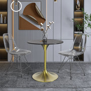 Verve Round Dining Table with MDF/Sintered Stone/Resin Tabletop in Gold Stainless Steel Pedestal Base - Elax Furniture