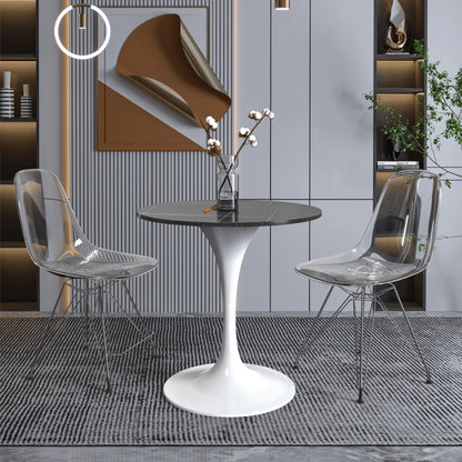 Verve Round Dining Table with MDF/Sintered Stone/Resin Tabletop in White Stainless Steel Pedestal Base - Elax Furniture