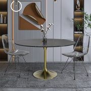 Verve Round Dining Table with MDF/Sintered Stone/Resin Tabletop in Gold Stainless Steel Pedestal Base - Elax Furniture