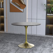Verve Round Dining Table with MDF/Sintered Stone/Resin Tabletop in Gold Stainless Steel Pedestal Base - Elax Furniture