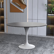 Verve Round Dining Table with MDF/Sintered Stone/Resin Tabletop in White Stainless Steel Pedestal Base - Elax Furniture