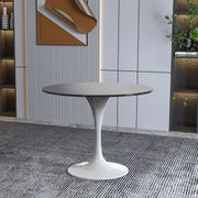 Verve Round Dining Table with MDF/Sintered Stone/Resin Tabletop in White Stainless Steel Pedestal Base - Elax Furniture