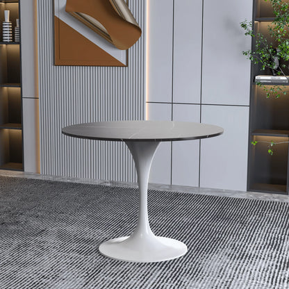 Verve Round Dining Table with MDF/Sintered Stone/Resin Tabletop in White Stainless Steel Pedestal Base - Elax Furniture