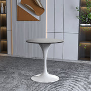 Verve Round Dining Table with MDF/Sintered Stone/Resin Tabletop in White Stainless Steel Pedestal Base - Elax Furniture