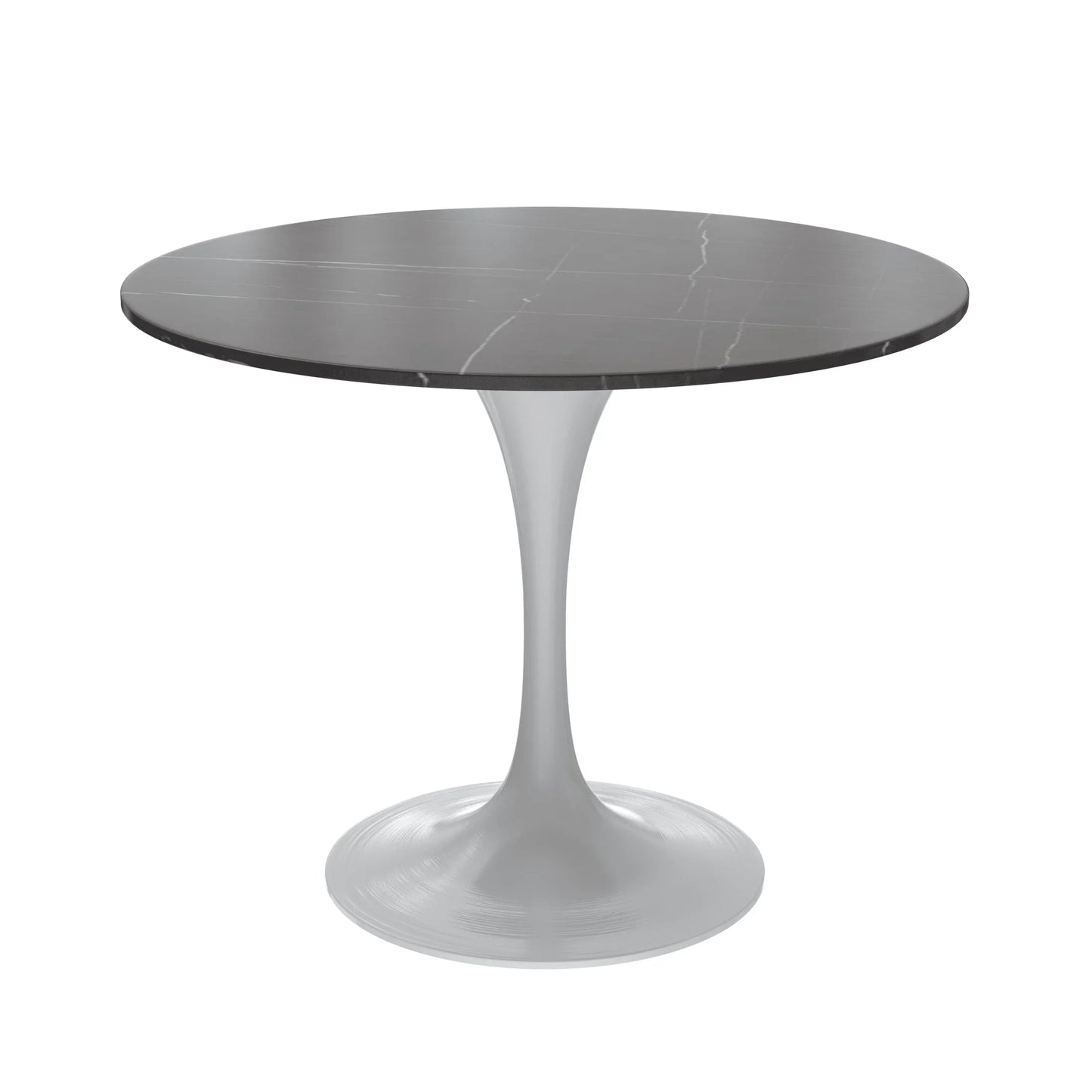 Verve Round Dining Table with MDF/Sintered Stone/Resin Tabletop in White Stainless Steel Pedestal Base - Elax Furniture