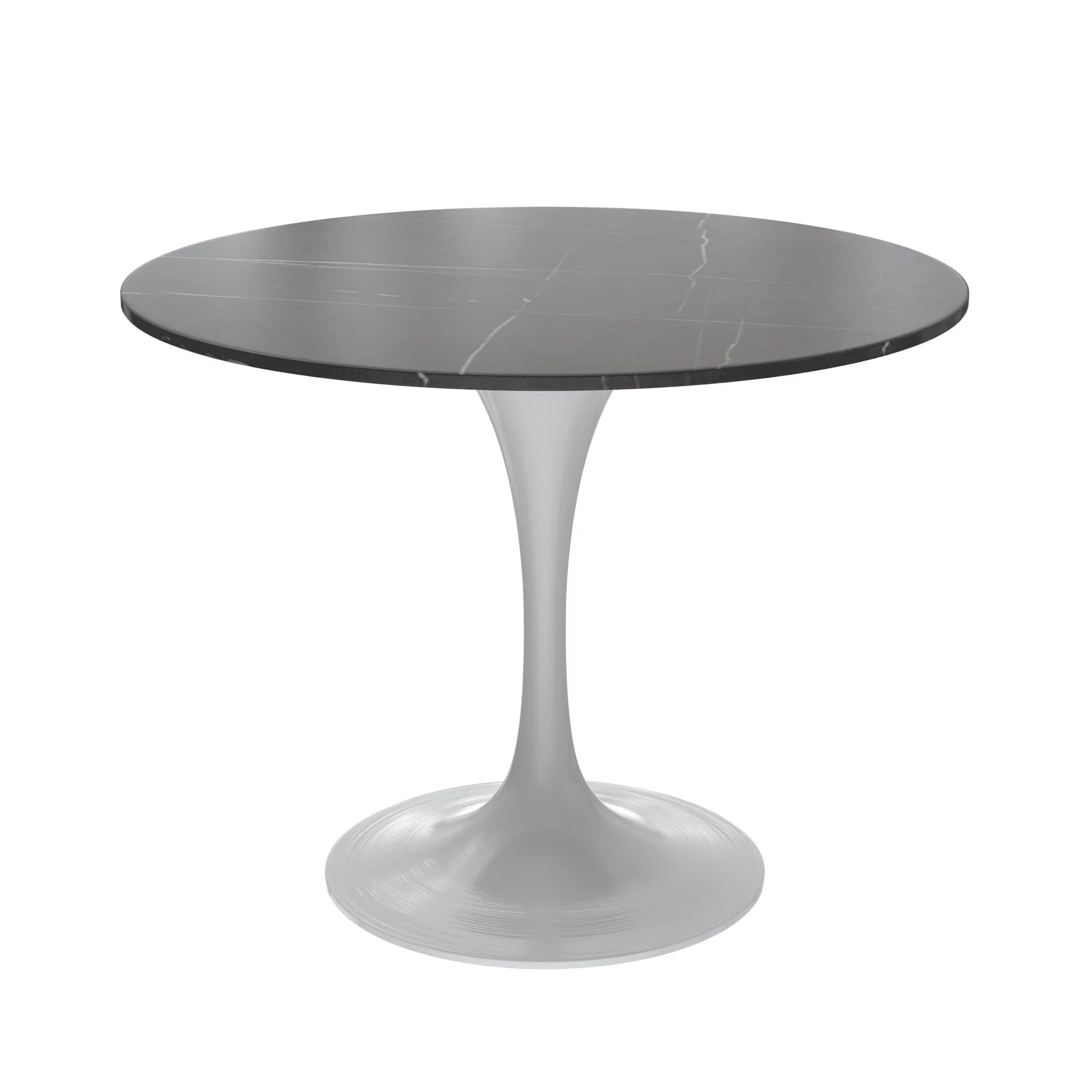 Verve Round Dining Table with MDF/Sintered Stone/Resin Tabletop in White Stainless Steel Pedestal Base - Elax Furniture