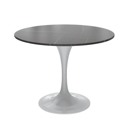 Verve Round Dining Table with MDF/Sintered Stone/Resin Tabletop in White Stainless Steel Pedestal Base - Elax Furniture
