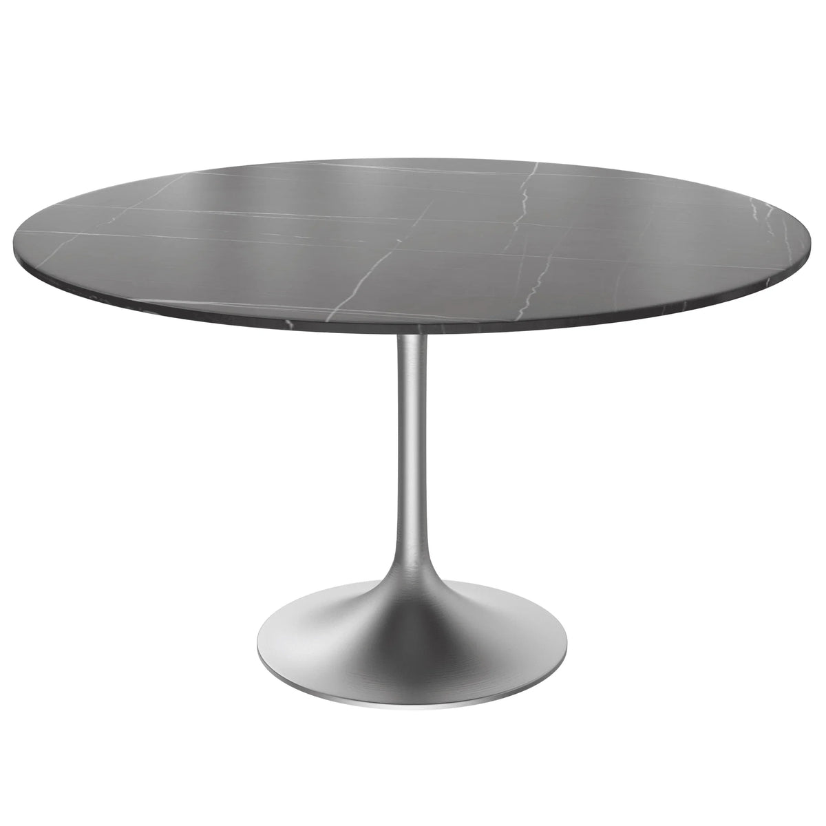 Verve Round Dining Table with MDF/Sintered Stone/Resin Tabletop in Silver Stainless Steel Pedestal Base - Elax Furniture