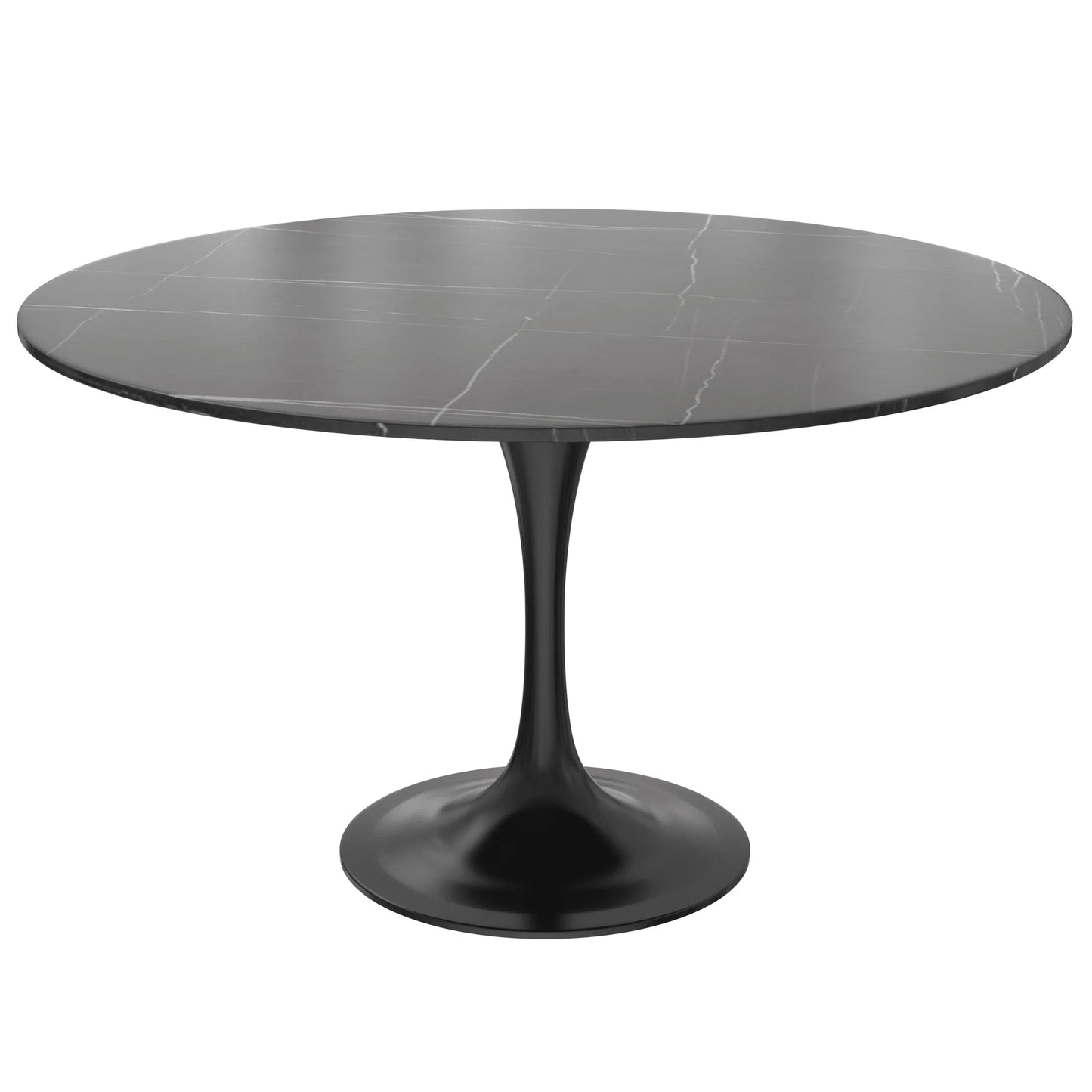 Verve Round Dining Table with MDF/Sintered Stone/Resin Tabletop in Black Stainless Steel Pedestal Base - Elax Furniture