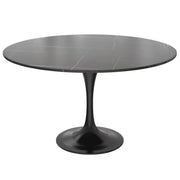 Verve Round Dining Table with MDF/Sintered Stone/Resin Tabletop in Black Stainless Steel Pedestal Base - Elax Furniture