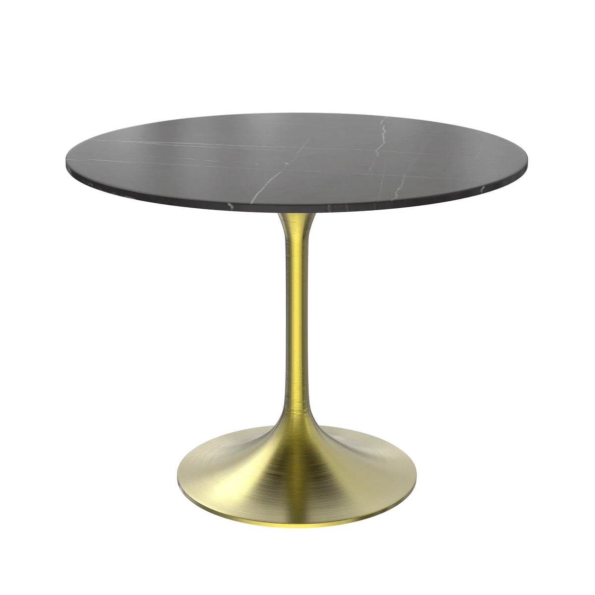 Verve Round Dining Table with MDF/Sintered Stone/Resin Tabletop in Gold Stainless Steel Pedestal Base - Elax Furniture