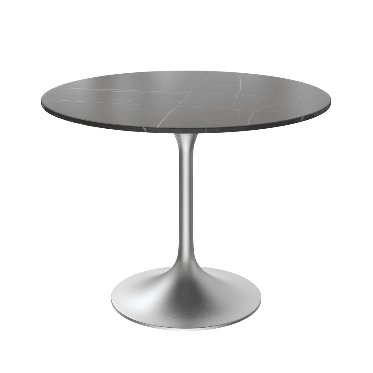 Verve Round Dining Table with MDF/Sintered Stone/Resin Tabletop in Silver Stainless Steel Pedestal Base - Elax Furniture