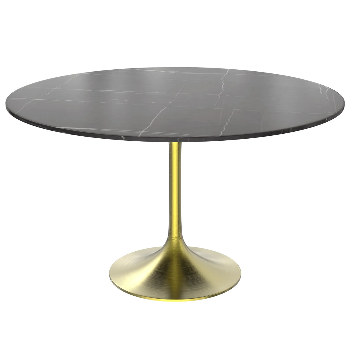 Verve Round Dining Table with MDF/Sintered Stone/Resin Tabletop in Gold Stainless Steel Pedestal Base - Elax Furniture