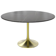 Verve Round Dining Table with MDF/Sintered Stone/Resin Tabletop in Gold Stainless Steel Pedestal Base - Elax Furniture