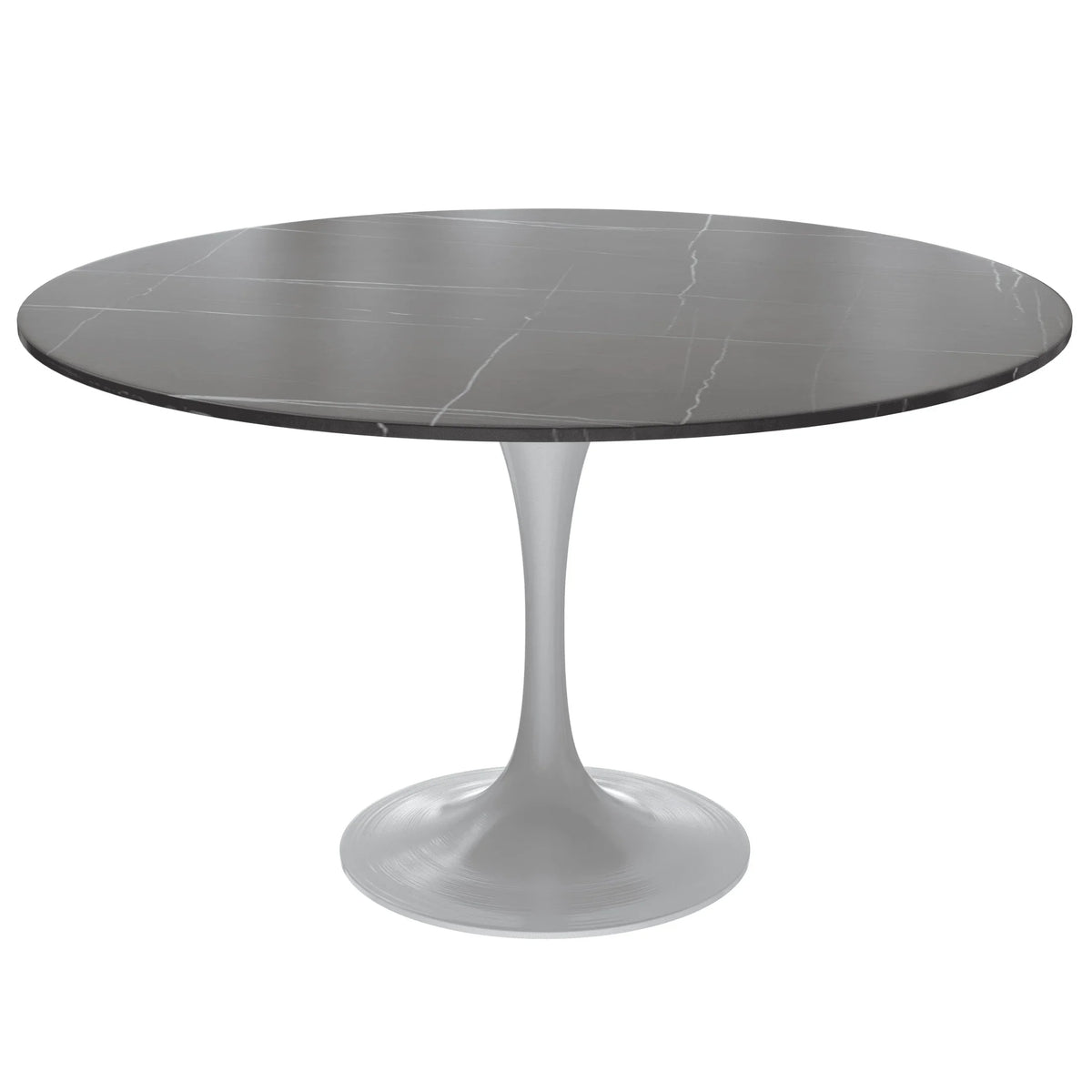 Verve Round Dining Table with MDF/Sintered Stone/Resin Tabletop in White Stainless Steel Pedestal Base - Elax Furniture
