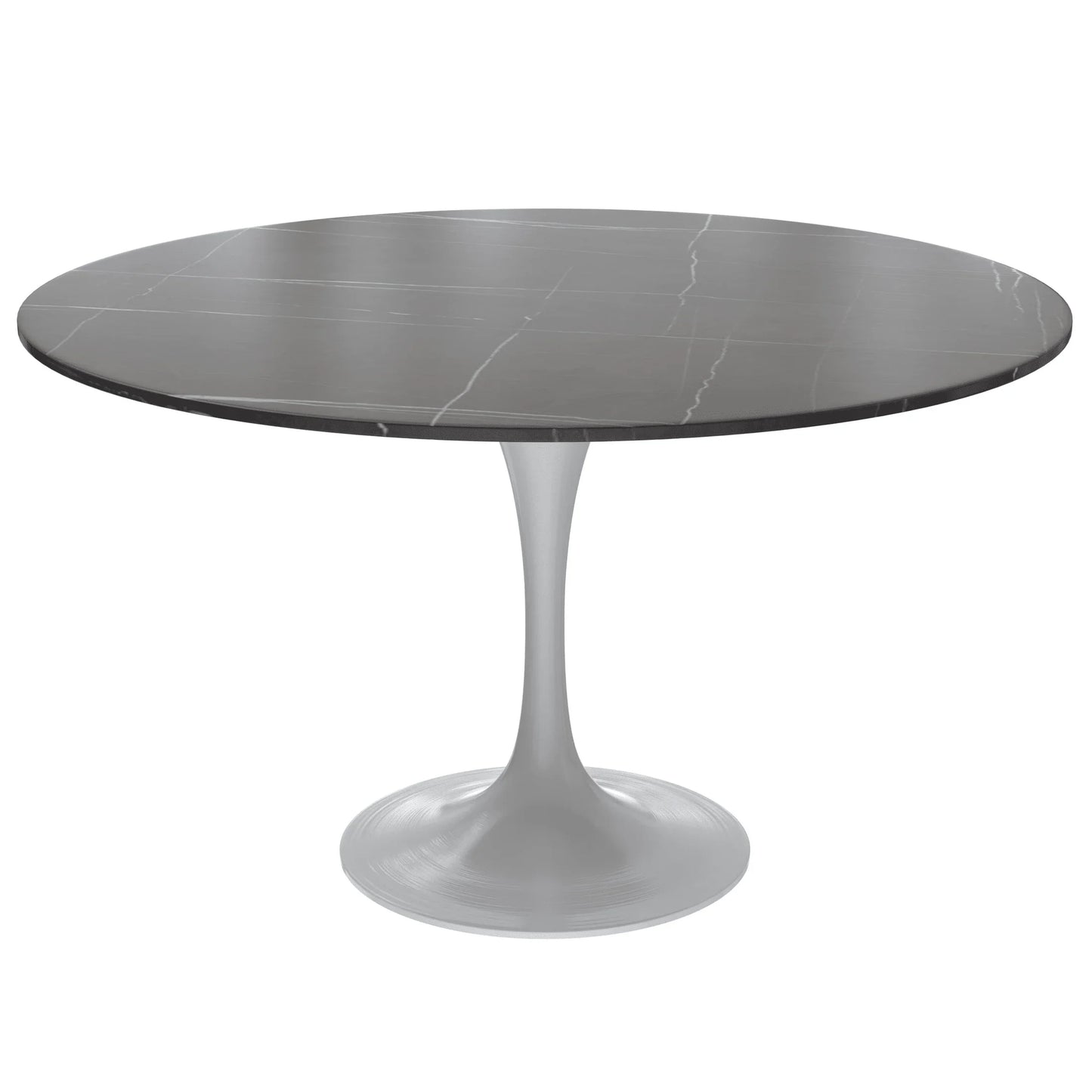 Verve Round Dining Table with MDF/Sintered Stone/Resin Tabletop in White Stainless Steel Pedestal Base - Elax Furniture