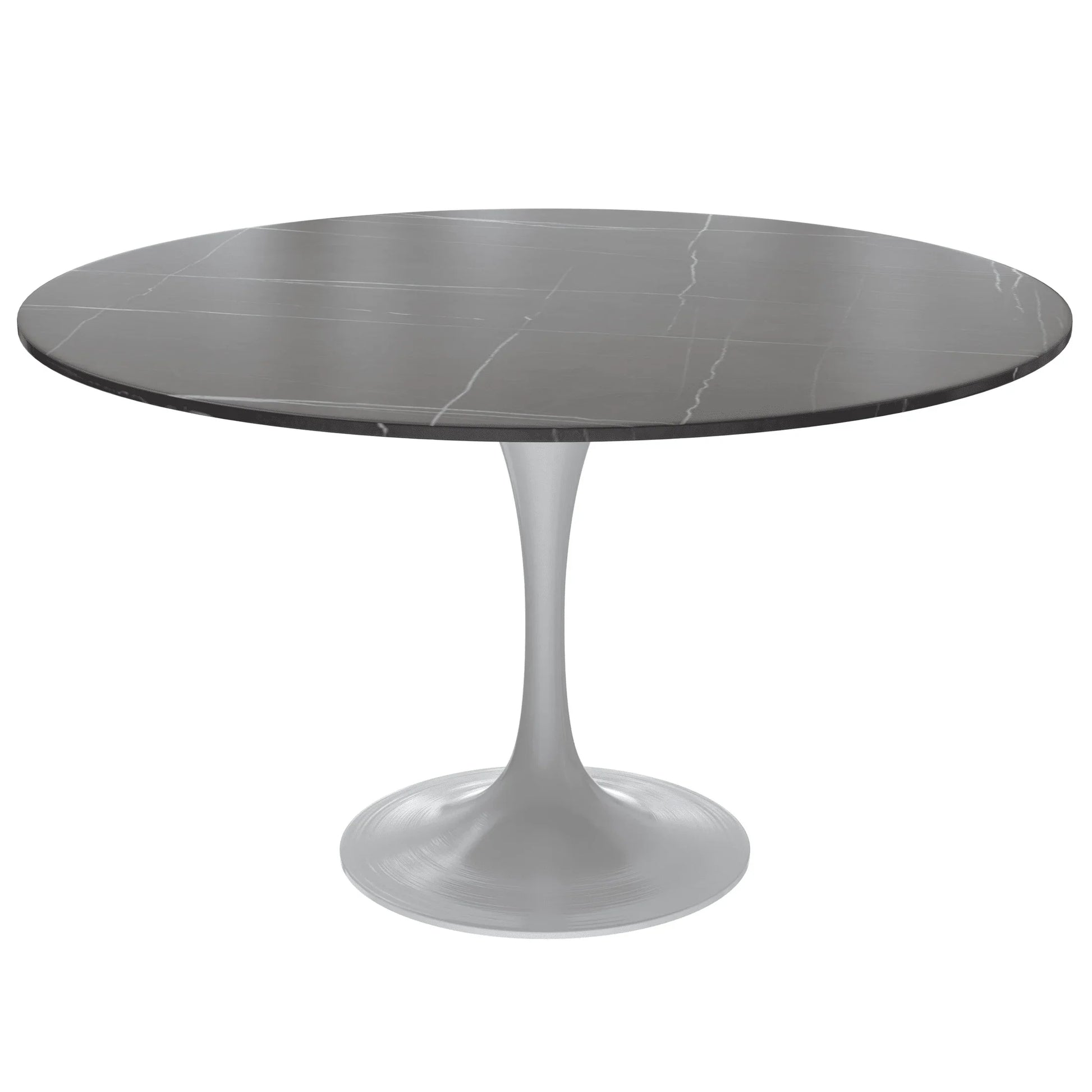 Verve Round Dining Table with MDF/Sintered Stone/Resin Tabletop in White Stainless Steel Pedestal Base - Elax Furniture