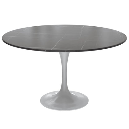 Verve Round Dining Table with MDF/Sintered Stone/Resin Tabletop in White Stainless Steel Pedestal Base - Elax Furniture