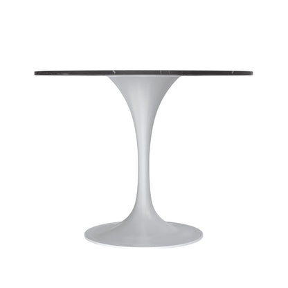 Verve Round Dining Table with MDF/Sintered Stone/Resin Tabletop in White Stainless Steel Pedestal Base - Elax Furniture