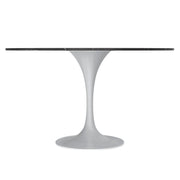 Verve Round Dining Table with MDF/Sintered Stone/Resin Tabletop in White Stainless Steel Pedestal Base - Elax Furniture