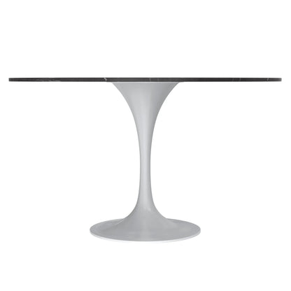 Verve Round Dining Table with MDF/Sintered Stone/Resin Tabletop in White Stainless Steel Pedestal Base - Elax Furniture