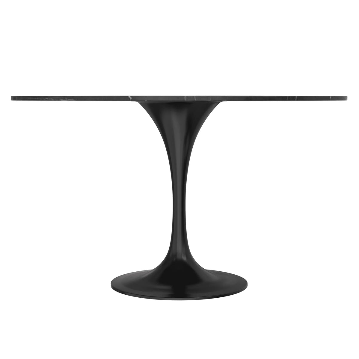 Verve Round Dining Table with MDF/Sintered Stone/Resin Tabletop in Black Stainless Steel Pedestal Base - Elax Furniture