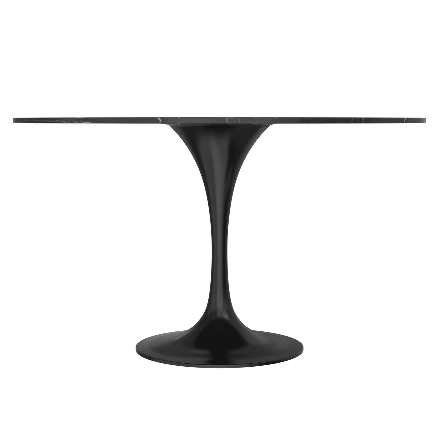 Verve Round Dining Table with MDF/Sintered Stone/Resin Tabletop in Black Stainless Steel Pedestal Base - Elax Furniture