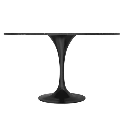 Verve Round Dining Table with MDF/Sintered Stone/Resin Tabletop in Black Stainless Steel Pedestal Base - Elax Furniture