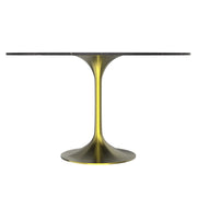 Verve Round Dining Table with MDF/Sintered Stone/Resin Tabletop in Gold Stainless Steel Pedestal Base - Elax Furniture