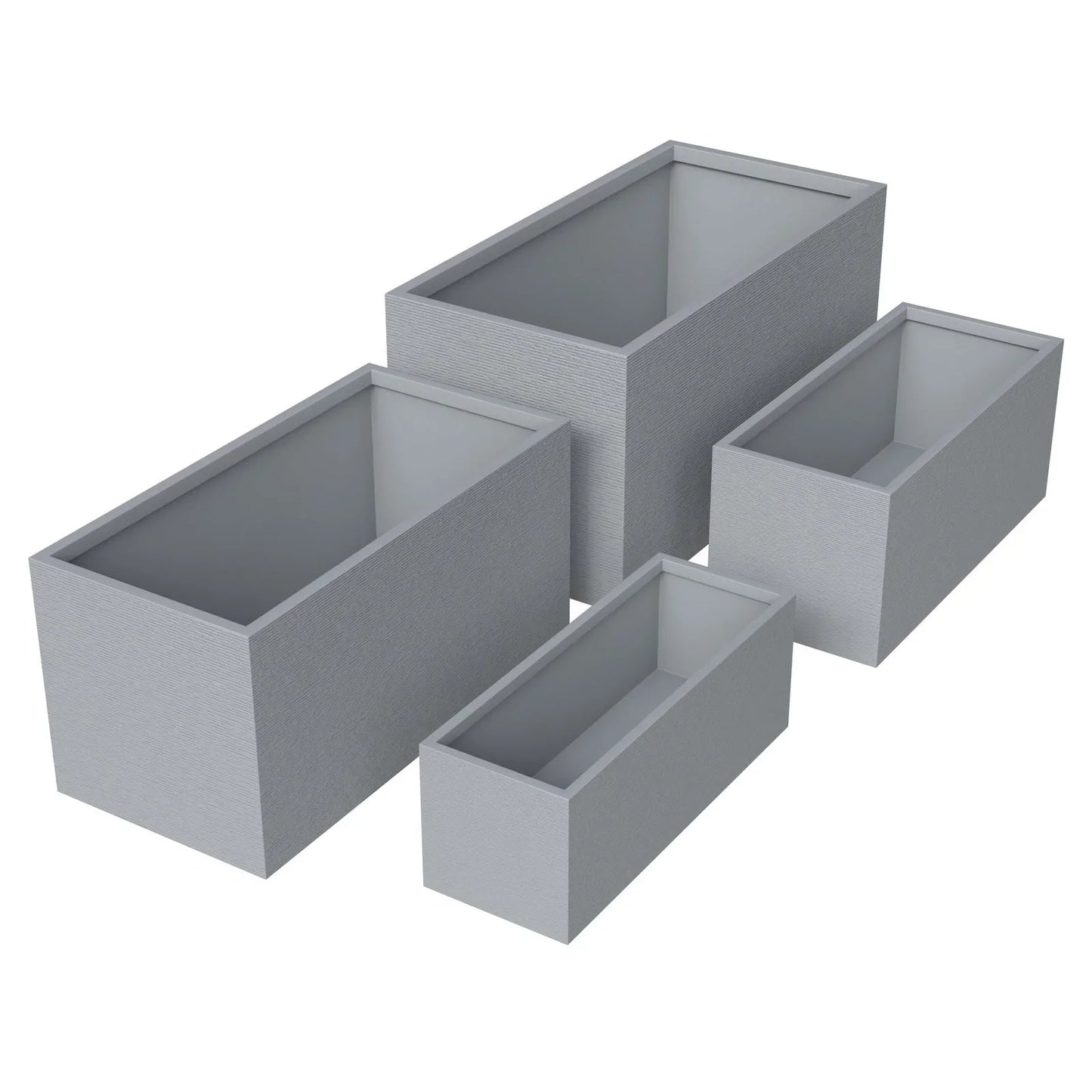 Flora Modern 3-Piece Rectangular Planter Pot Set in Fiberstone and Clay Weather Resistant Design in Grey - Elax Furniture