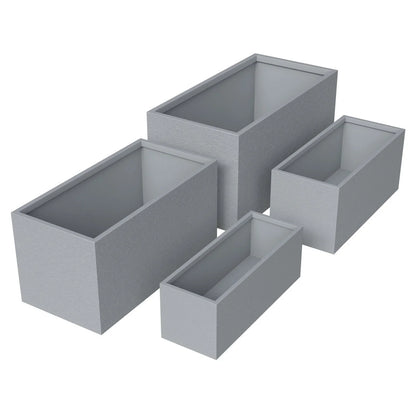 Flora Modern 3-Piece Rectangular Planter Pot Set in Fiberstone and Clay Weather Resistant Design in Grey - Elax Furniture