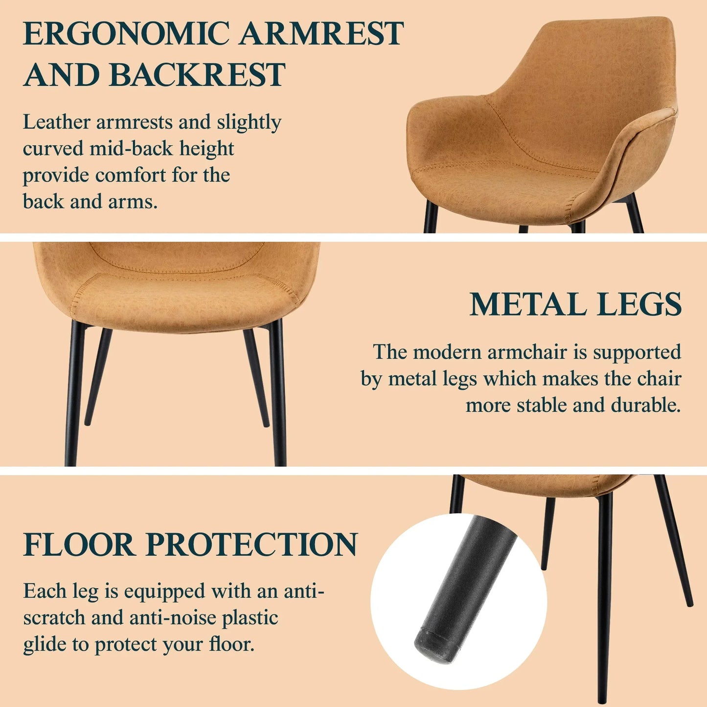 Markley Modern Leather Dining Arm Chair With Metal Legs Set of 4 - Elax Furniture