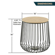 Runswick Round End Table Wood Tabletop With Steel Drum Base for Storage - Elax Furniture