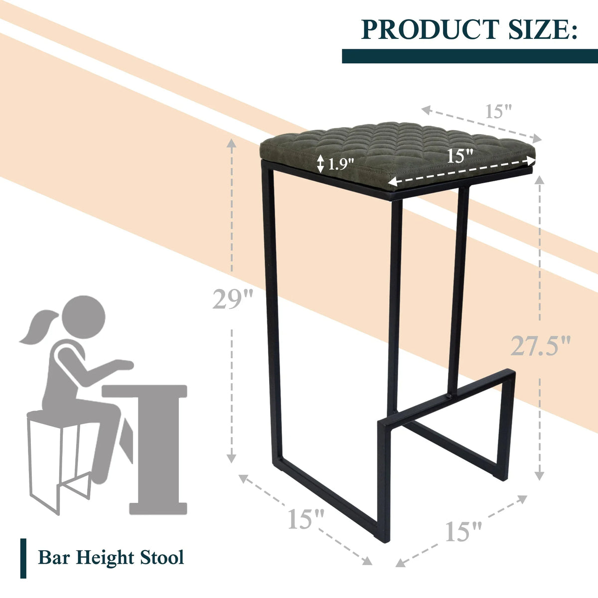 Quincy Leather Bar Stools With Metal Frame - Elax Furniture