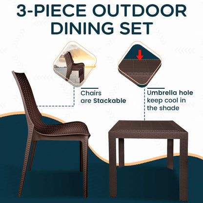 Kent Mid-Century Modern Weave Design 3-Piece Outdoor Patio Dining Set - Elax Furniture
