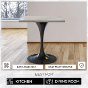 Verve Square Dining Table with a Laminated White Marbleized Tabletop and Black Stainless Steel Base - Elax Furniture
