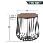 Runswick Round End Table Wood Tabletop With Steel Drum Base for Storage - Elax Furniture
