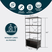 Brentwood Etagere Bookcase with Black Powder Coated Steel Frame and Melamine Board Shelves - Elax Furniture