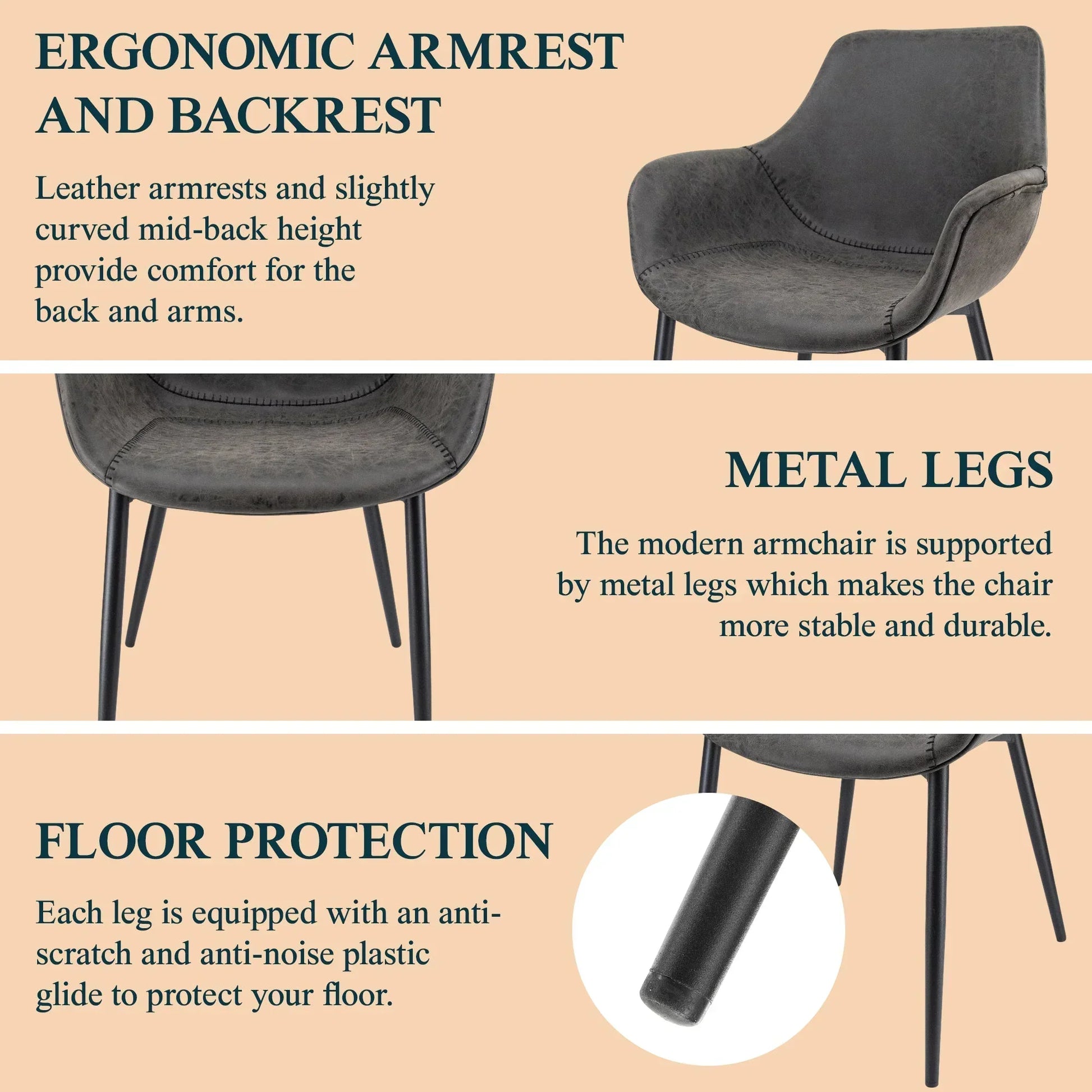 Markley Modern Leather Dining Arm Chair With Metal Legs Set of 2 - Elax Furniture