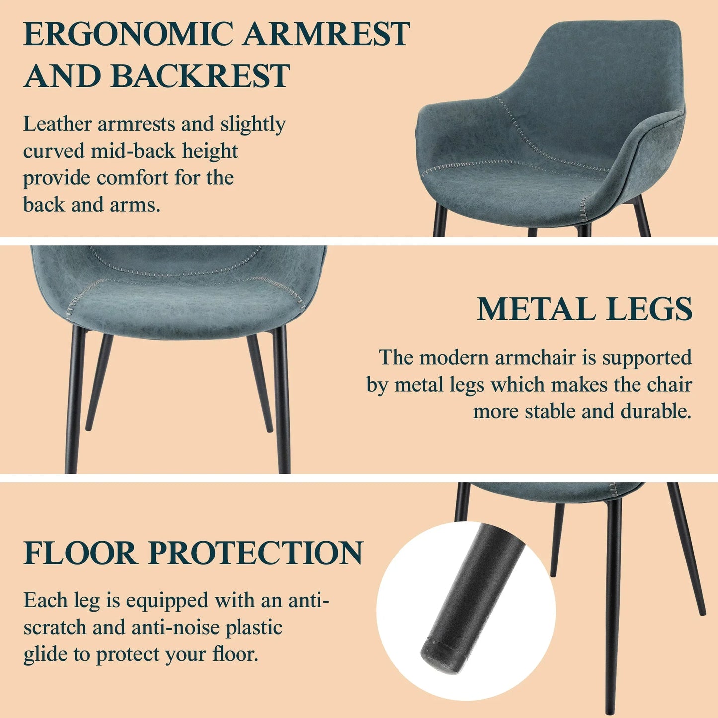 Markley Modern Leather Dining Arm Chair With Metal Legs Set of 4 - Elax Furniture