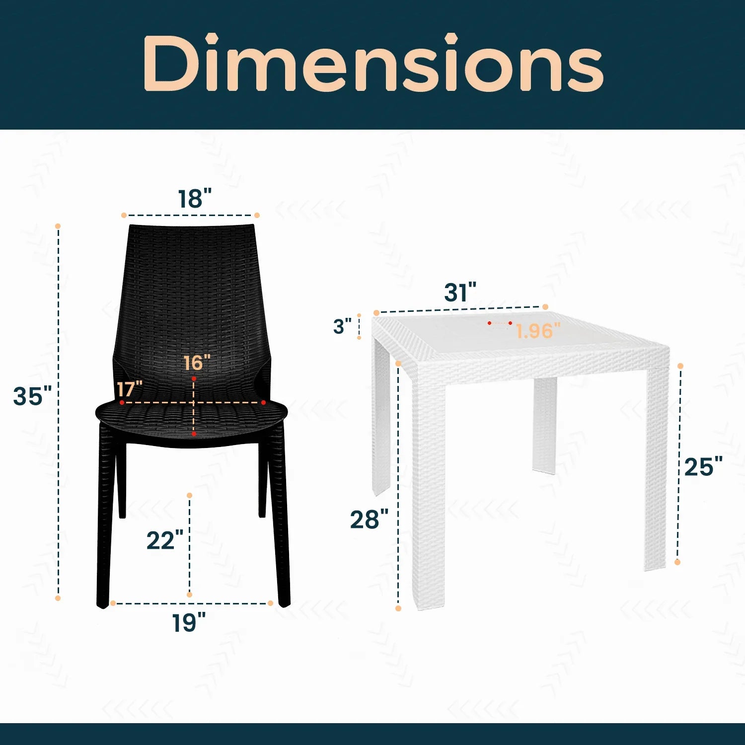 Kent Mid-Century Modern Weave Design 3-Piece Outdoor Patio Dining Set - Elax Furniture