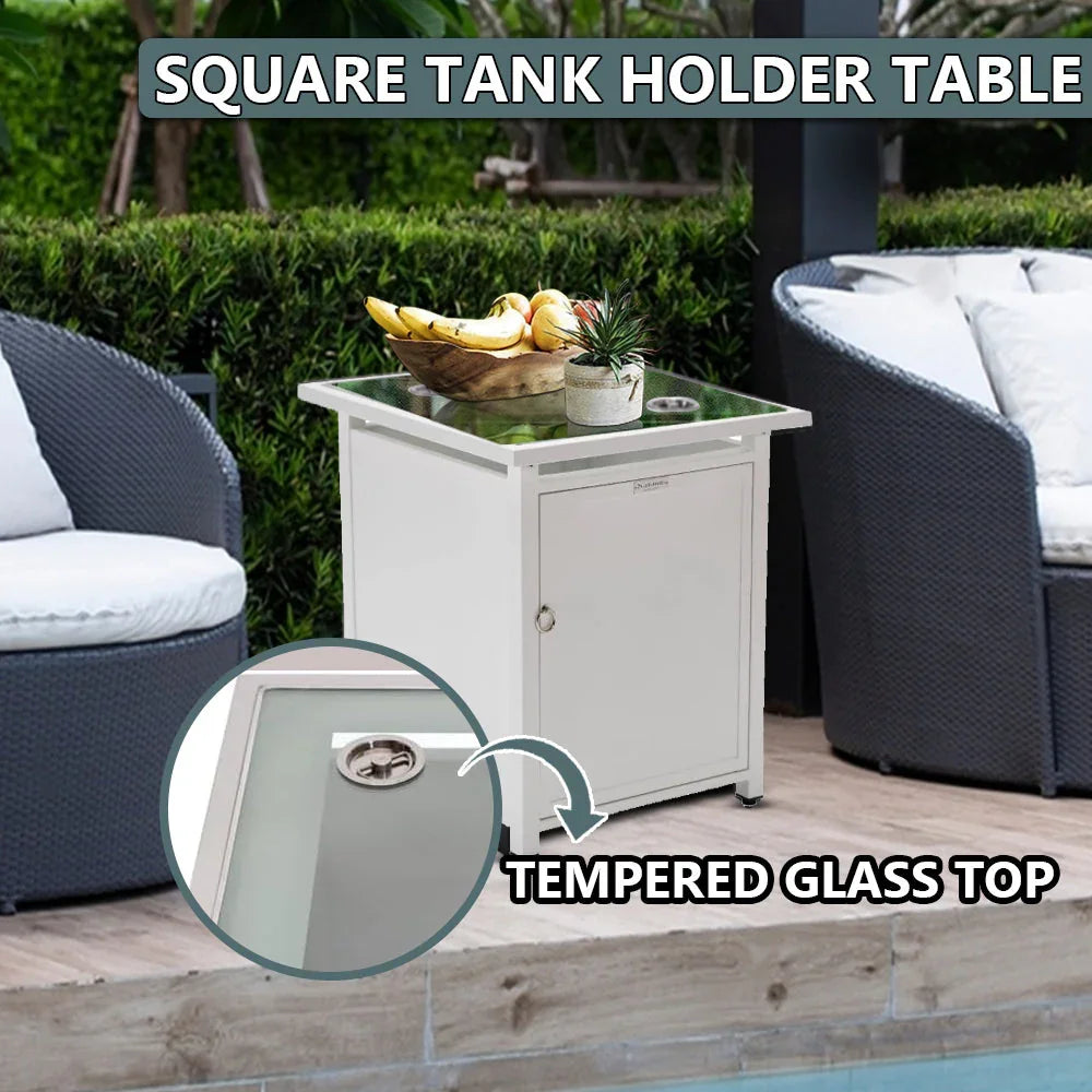 Walbrooke Modern Square Tank Holder Table with Tempered Glass Top and Powder Coated Aluminum - Elax Furniture