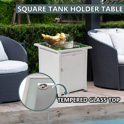 Walbrooke Modern Square Tank Holder Table with Tempered Glass Top and Powder Coated Aluminum - Elax Furniture