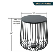 Runswick Round End Table Wood Tabletop With Steel Drum Base for Storage - Elax Furniture