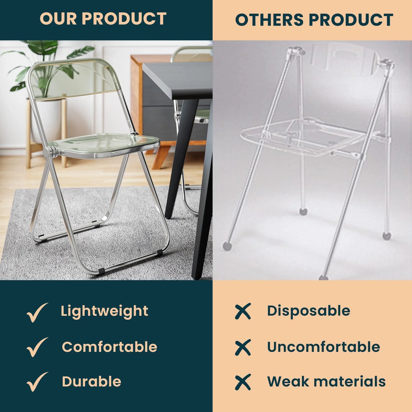 Lawrence Acrylic Folding Chair With Metal Frame Set of 4 - Elax Furniture